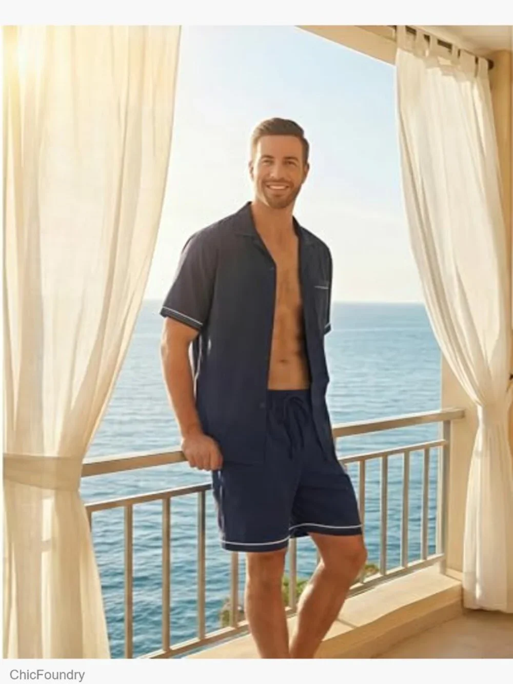Men's Short Sleeve Pajama Set 2 Piece Pjs with Pockets Loungewear